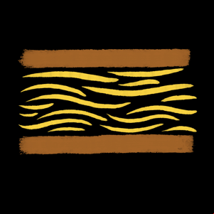 Brushstroke style side view of a brown crisp sandwich