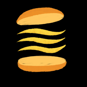 Brushstroke style bun containing three crisps/snacks