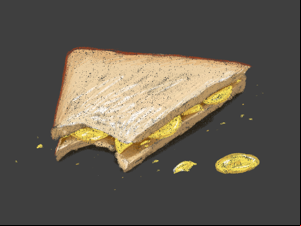 Drawing of a bitten triangular crisp sandwich