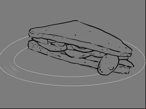 Outline drawing of a triangular crisp sandwich
