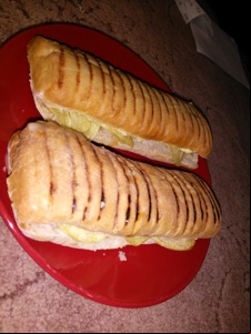 Flash photo of two crisp-filled panini