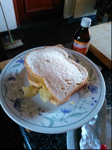 Crisp sandwich alongside Dry Tickly Cough syrup