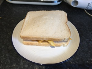White crisp sandwich alongside Tefal mixer