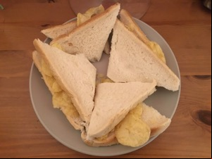White crisp sandwich cut into quarters diagonally